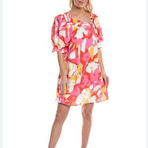 Crosby by Mollie Burch Brooklyn Dress Womens XS Pink White Floral Puff Sleeve